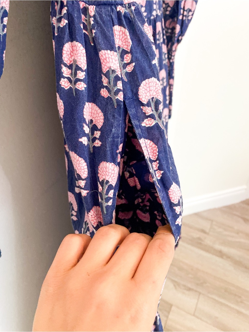 Navy & Pink Floral Dress | Cottagecore Square Neck Prairie Dress | Long Sleeve - Picture 6 of 10
